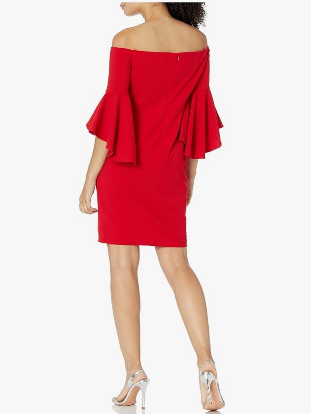 Calvin Klein Red Off-Shoulder Ruffle-Sleeve Sheath Dress - Picture 2 of 11